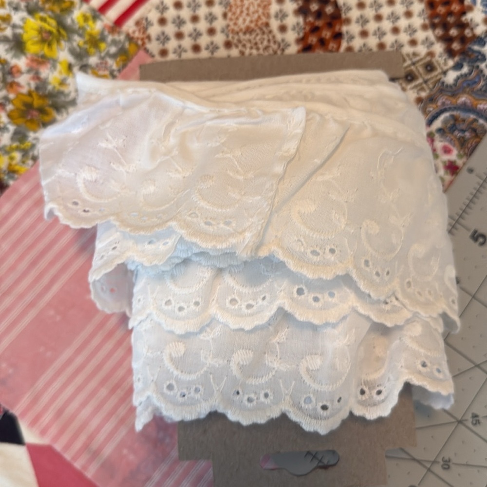 Vintage White Eyelet Ruffle Trim | 4.5 Yards x 2” Wide | Scalloped Edge